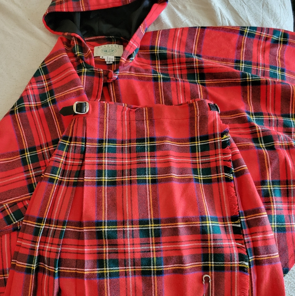 Kids Vintage Red Plaid Skirt and Cape Set From Ireland